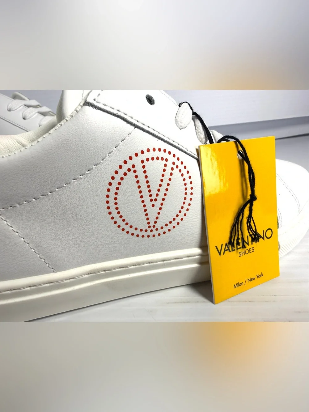 Valentino Petra White Leather Sneakers with Red Detailing - Picture 8 of 13